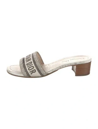 Pre-owned Dior Printed Embroidered Accent Slides In Gold