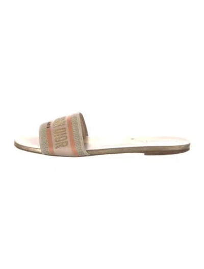 Pre-owned Dior Printed Embroidered Accent Slides In Gold