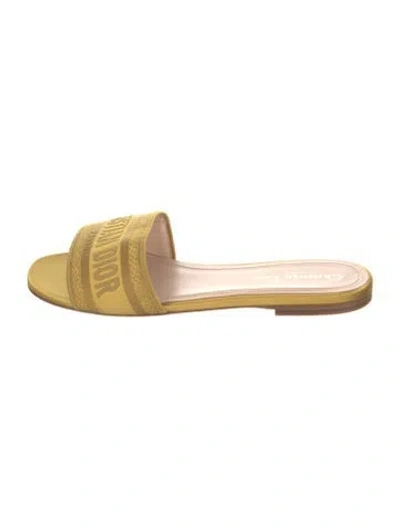 Pre-owned Dior Printed Embroidered Accent Slides In Gold