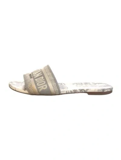 Pre-owned Dior Printed Embroidered Accent Slides In Gray