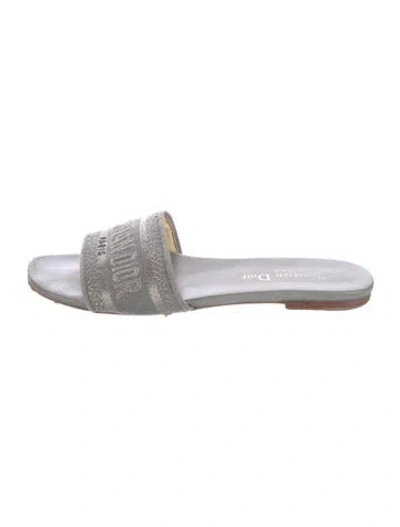 Pre-owned Dior Printed Embroidered Accent Slides In Gray