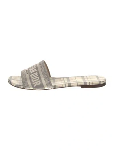 Pre-owned Dior Printed Embroidered Accent Slides In Gray