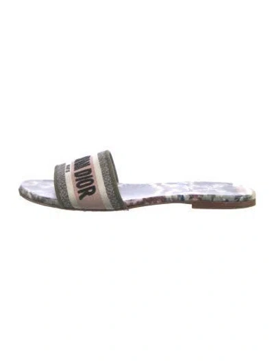 Pre-owned Dior Printed Embroidered Accent Slides In Green