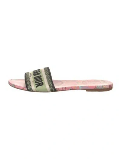 Pre-owned Dior Printed Embroidered Accent Slides In Green