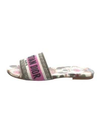 Pre-owned Dior Printed Embroidered Accent Slides In Green