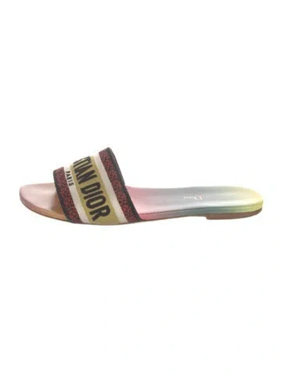 Pre-owned Dior Printed Embroidered Accent Slides In Neutral