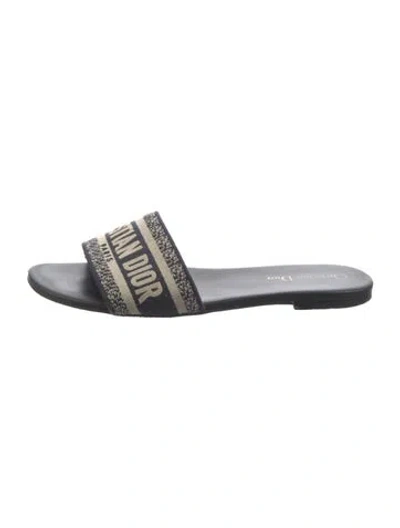 Pre-owned Dior Printed Embroidered Accent Slides In Neutral