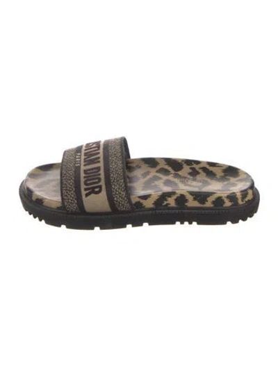 Pre-owned Dior Printed Embroidered Accent Slides In Neutrals