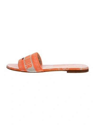 Pre-owned Dior Printed Embroidered Accent Slides In Orange