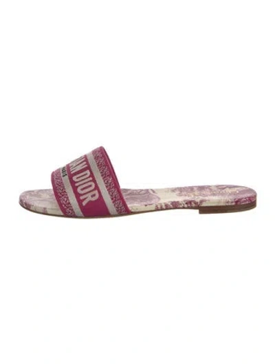Pre-owned Dior Printed Embroidered Accent Slides In Pink
