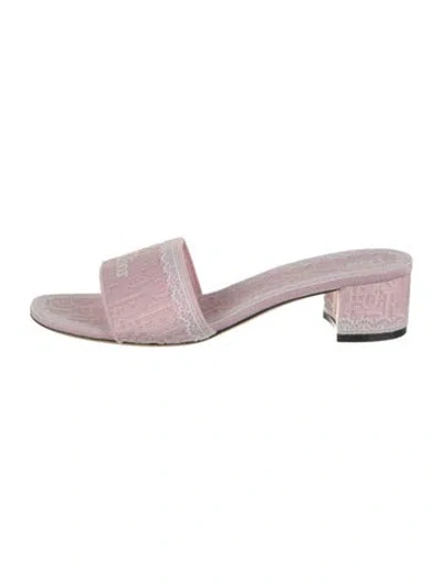 Pre-owned Dior Printed Embroidered Accent Slides In Pink