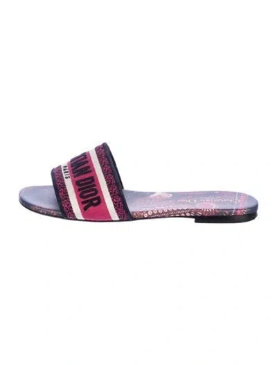 Pre-owned Dior Printed Embroidered Accent Slides In Purple