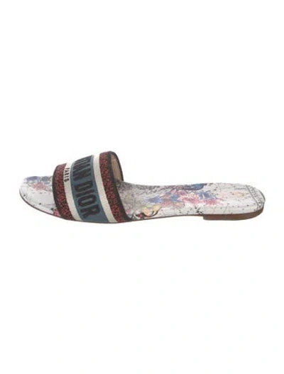 Pre-owned Dior Printed Embroidered Accent Slides In White