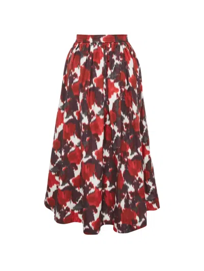 Pre-owned Dior Printed Gathered Midi Skirt In Red