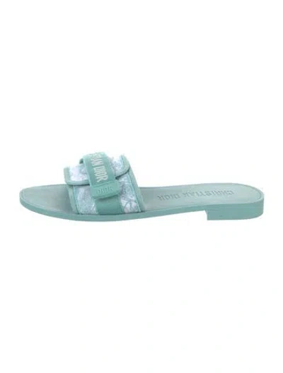 Pre-owned Dior Printed Grosgrain Trim Slides In Blue