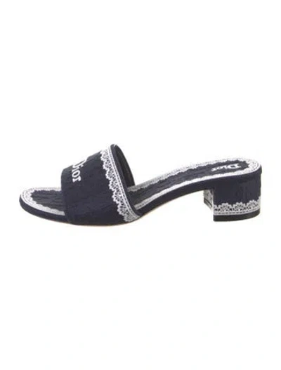 Pre-owned Dior Printed Lace Trim Embellishment Slides In Blue
