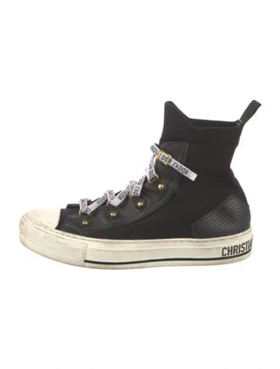 Pre-owned Dior Printed Leather Trim Embellishment Sneakers In Black