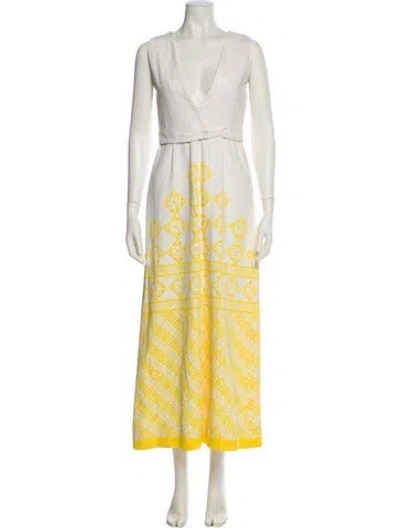 Pre-owned Dior Printed Long Dress In Yellow