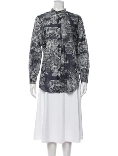 Pre-owned Dior Printed Long Sleeve Button-up Top In Blue