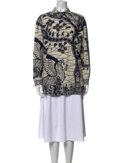 Pre-owned Dior Printed Long Sleeve Button-up Top In Blue