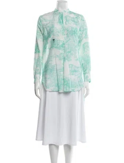 Pre-owned Dior Printed Long Sleeve Button-up Top In Blue/green
