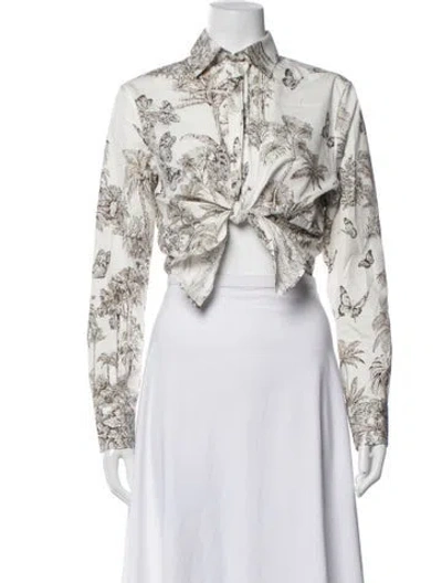 Pre-owned Dior Printed Long Sleeve Button-up Top In Neutrals