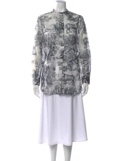 Pre-owned Dior Printed Long Sleeve Button-up Top In White
