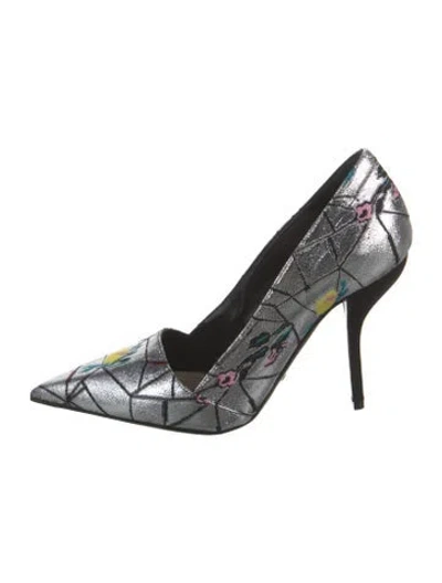 Pre-owned Dior Printed Sequin Embellishments Pumps In Silver