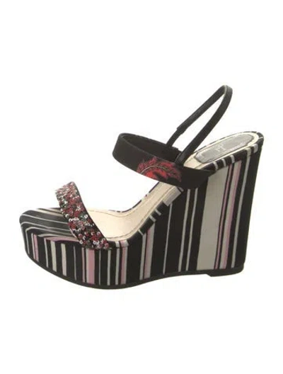 Pre-owned Dior Printed Sequin Embellishments Slingback Sandals In Black