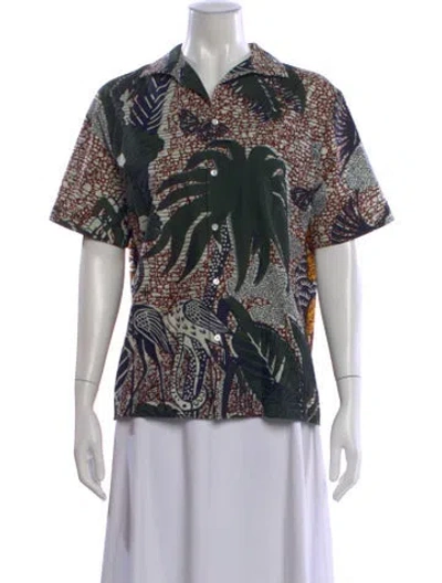Pre-owned Dior Printed Short Sleeve Button-up Top In Blue