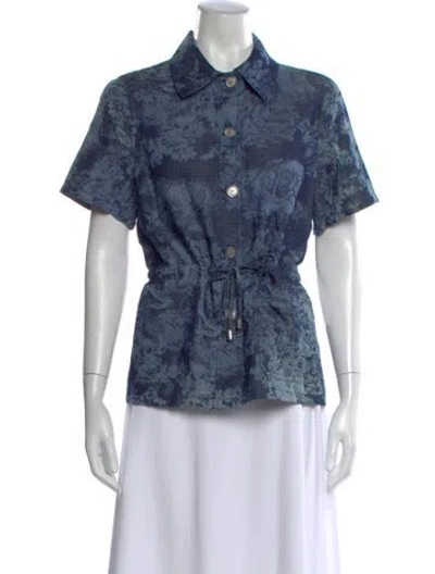 Pre-owned Dior Printed Short Sleeve Button-up Top In Blue