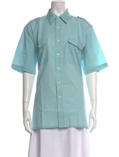 Pre-owned Dior Printed Short Sleeve Button-up Top In Blue