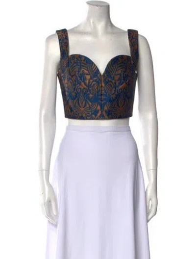 Pre-owned Dior Printed Square Neckline Crop Top In Blue
