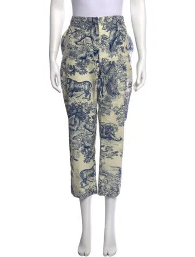 Pre-owned Dior Printed Straight Leg Pants In Blue