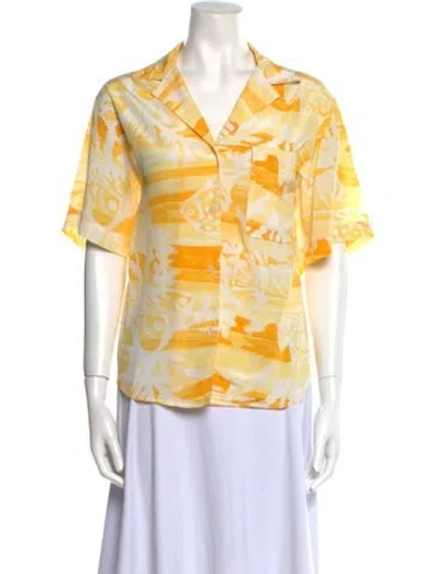 Pre-owned Dior Printed V-neck Button-up Top In Yellow
