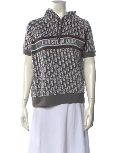 Pre-owned Dior Printed V-neck Hoodie In White