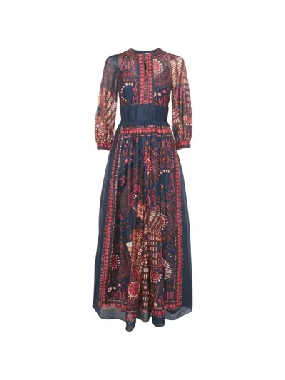 Pre-owned Dior Printed Voile Maxi Dress In Blue