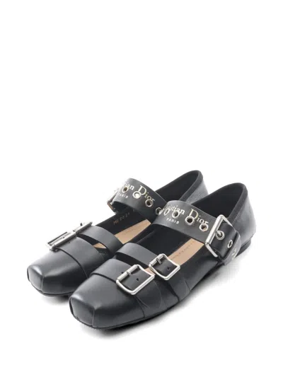 Pre-owned Dior Punk Buckled Ballet Flats In Black