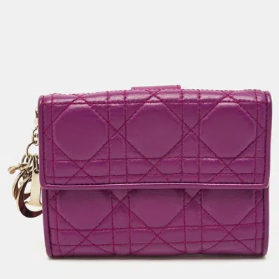 Pre-owned Dior Purple Cannage Leather French Wallet