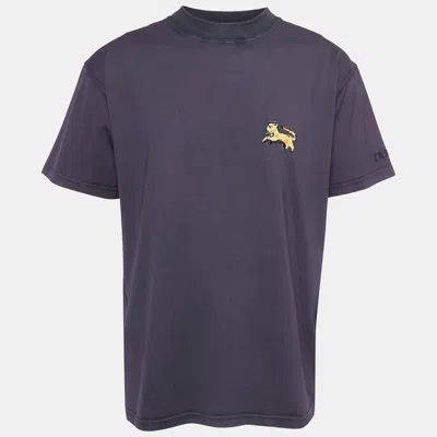 Pre-owned Dior Purple Cotton Embroidered Crewneck T-shirt L