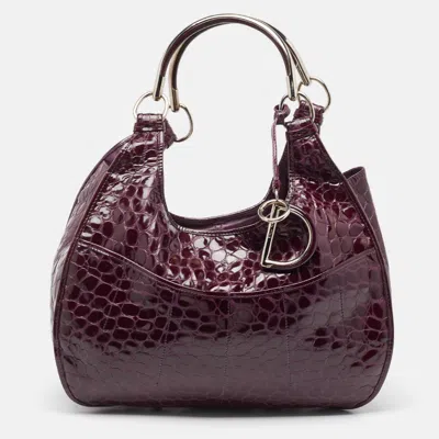 Pre-owned Dior Purple Croc Embossed Patent Leather 61 Tote