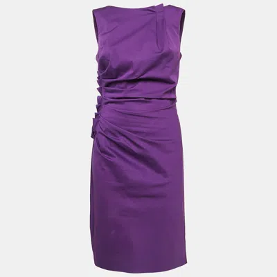 Pre-owned Dior Purple Gathered Cotton Sleeveless Short Dress M