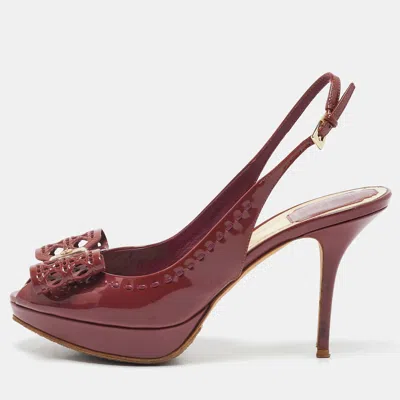 Pre-owned Dior Purple Patent Leather Peep Toe Slingback Pumps Size 38.5