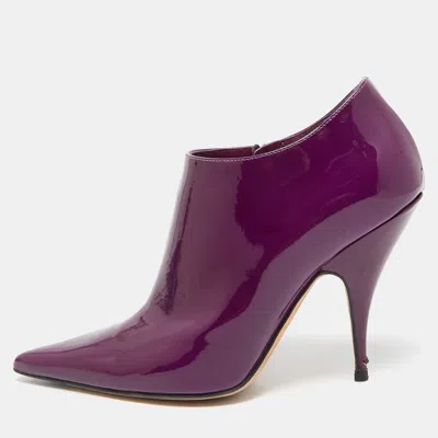 Pre-owned Dior Purple Patent Leather Pointed Toe Ankle Length Boots Size 37