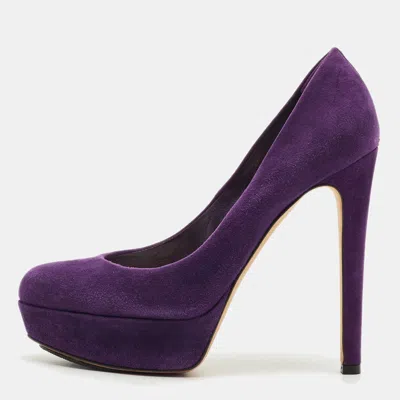 Pre-owned Dior Purple Suede Round Toe Platform Pumps Size 38