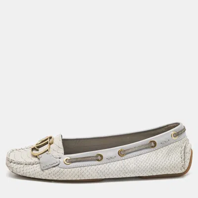 Pre-owned Dior Purple/cream Python Embossed Leather Cd Logo Loafers Size 40