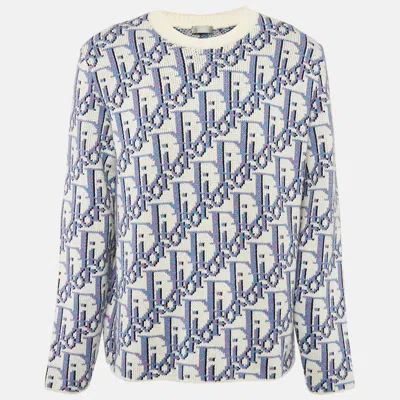 Pre-owned Dior Purple/multicolor Oblique Jacquard Wool Knit Jumper L
