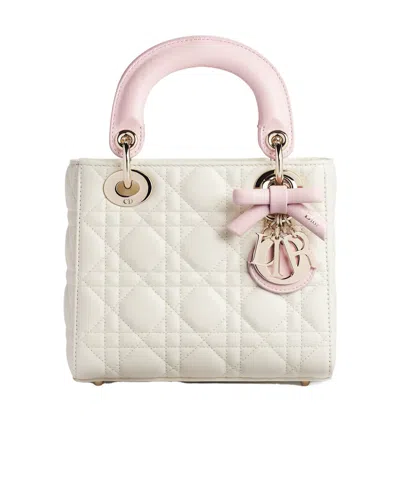 Dior Qixi Mini Lady  Bag With Chain In Latte And Soup Pink