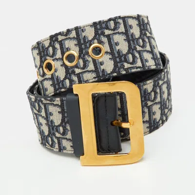 Pre-owned Dior Quake 80cm Navy Blue Oblique Canvas Buckle Belt