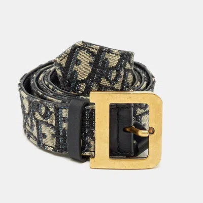 Pre-owned Dior Quake 85cm Buckle Belt Navy Blue Oblique Canvas